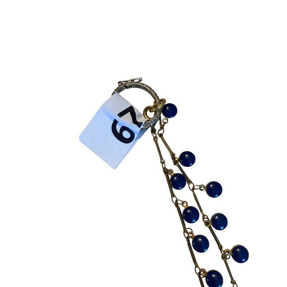 Vintage Double Strand Blue Beaded Necklace With Gold-Tone Chain & Clasp - Picture 14 of 14